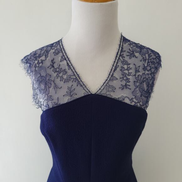 The Kooples Lace Sleeve Cocktail Dress Blue Fit Flare Crepe Medium - Picture 5 of 14